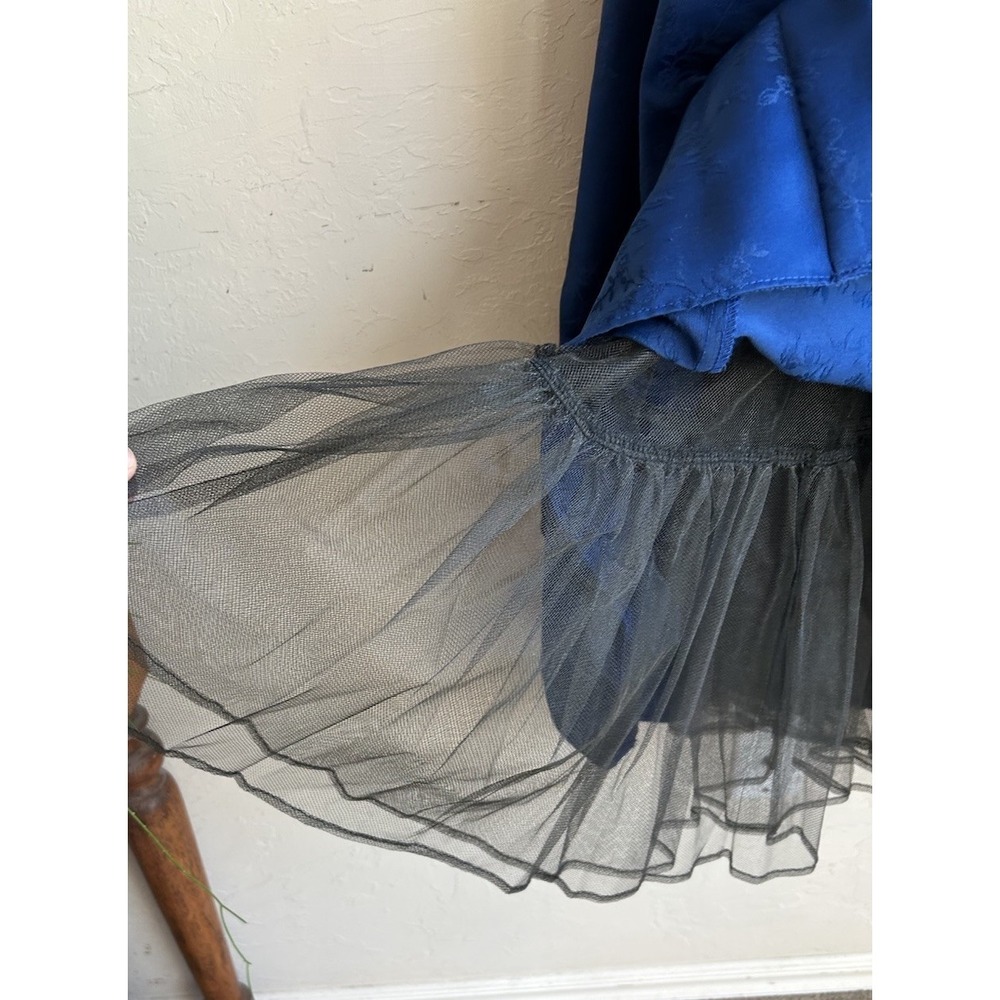 Vintage 90s Y2K Strapless Formal Gown 3 4 Blue Embroidered Romantic Prom Dress - Picture 5 of 7